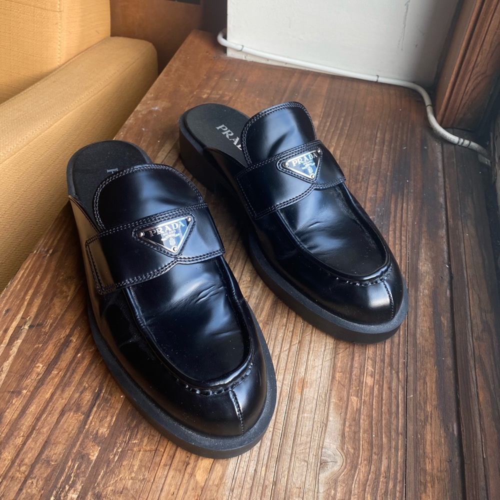Barely Used Prada Brushed Leather Mules